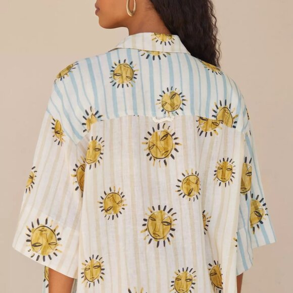 NWT Anthropologie X LouLou Avenue Buttondown Top Only Printed Shirt Size Medium - Picture 2 of 5